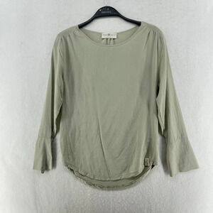 Henry Christ Blouse Women's Sz XS Gray Round Neck Bell Sleeve Pleated Stretch